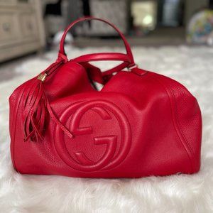 Gucci Soho Shoulder Red Soft Leather and Gg Leather Hobo Bag